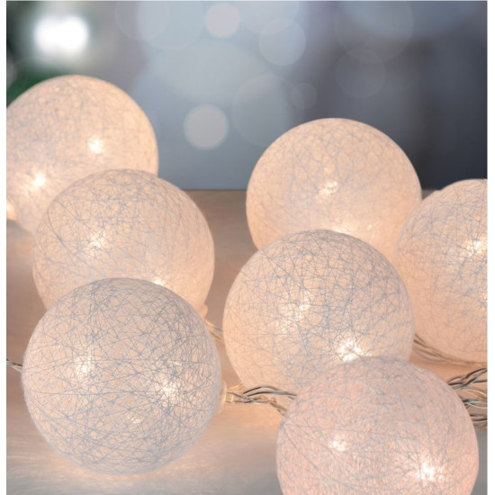 MagicHome Cotton Balls White ķēdīte, 10x LED silti balta, PE/kokvilna, 2xAA, vienkāršs apgaismojums, apgaismojums, L-1,35 m MagicHome Cotton Balls White ķēdīte, 10x LED silti balta, PE/kokvilna, 2xAA, vienkāršs apgaismojums, apgaismojums, L-1,35 m
