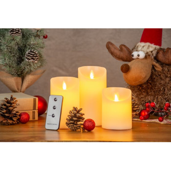 Рождественские свечи MagicHome, набор из 3 шт., светодиоды, 3xAAA, натуральный воск, простое освещение, таймер, движущееся пламя, 7,5x10; 12,5; 15 см