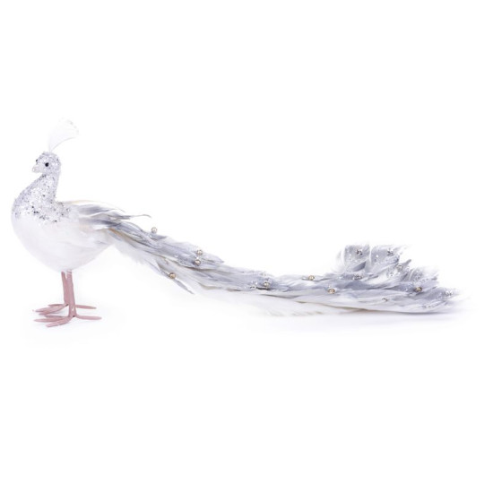 Ziemassvētku rotājumi MagicHome Christmas, Pāvs, sudrabs, dūnas, 50x20x23 cm Ziemassvētku rotājumi MagicHome Christmas, Pāvs, sudrabs, dūnas, 50x20x23 cm