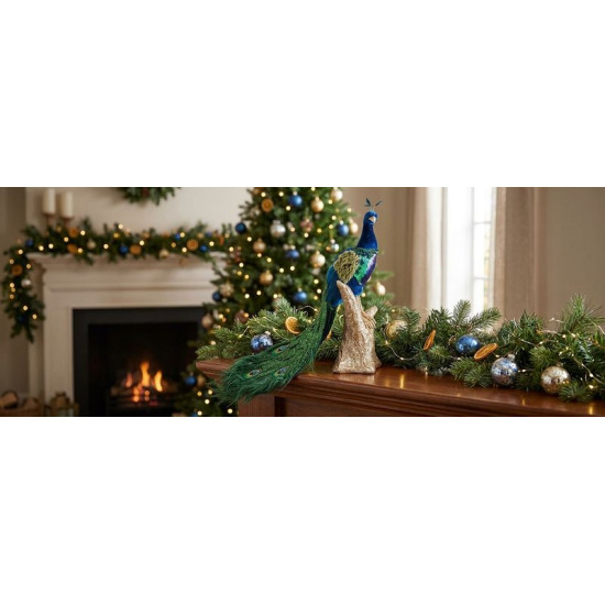Ziemassvētku rotājumi MagicHome Christmas, Pāvs, zils, dūnas, 24x12x32 cm Ziemassvētku rotājumi MagicHome Christmas, Pāvs, zils, dūnas, 24x12x32 cm