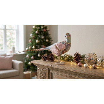 Ziemassvētku rotājumi MagicHome Christmas, Fazāns, dūnas, zils 50x10x25 cm