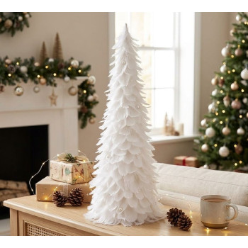 Decoration MagicHome Christmas, Christmas tree made of feathers, white, 24x60 cm