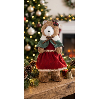 Рождественская фигурка MаgiсHome, Мишка в красном платье, 18x22x41 см. Рождественская фигурка MаgiсHome, Мишка в красном платье, 18x22x41 см.