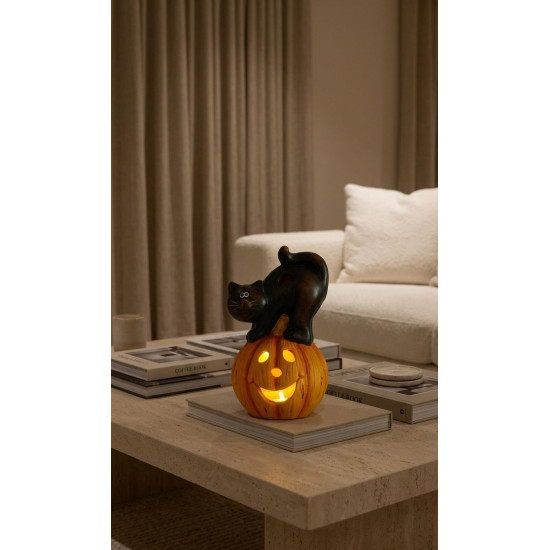 Украшение MаgiсHome Nаture, Тыква светодиодная, кот из керамики, 22 см