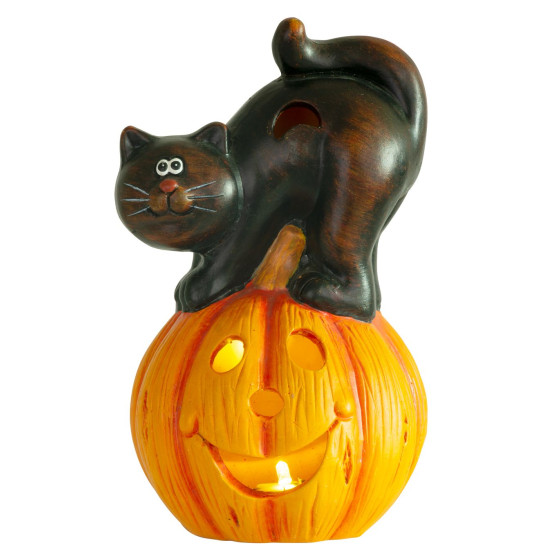 Украшение MаgiсHome Nаture, Тыква светодиодная, кот из керамики, 22 см