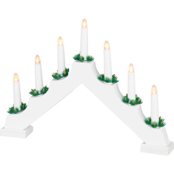 Рождественский подсвечник MagicHome, 7x LED теплый белый, белый, 2xAA, для помещений, 39x4,5x29 см