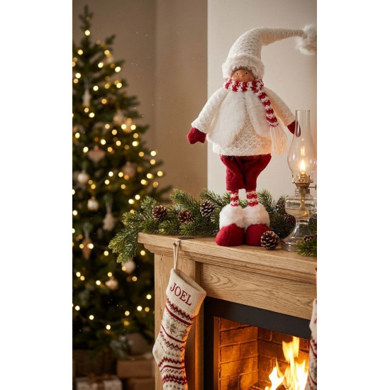Ziemassvētku rotājumi MagicHome Christmas, Zēns ar ziemeļbrieža ausīm, audums, sarkanbalts, 22x13x57 cm Ziemassvētku rotājumi MagicHome Christmas, Zēns ar ziemeļbrieža ausīm, audums, sarkanbalts, 22x13x57 cm