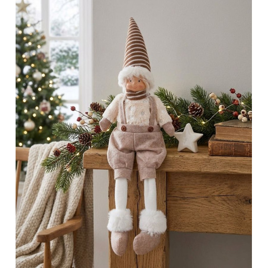 Ziemassvētku rotājumi MagicHome Christmas, Zēns ar augsto cepuri, audums, brūni balts, 17x12x54 cm