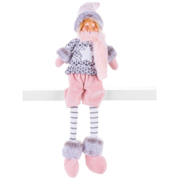 Рождественская фигурка MаgiсHome, Мальчик в высокой шапке, ткань, розово-серая, 17x12x54 см.