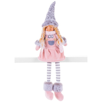 Рождественская фигурка MаgiсHome , Девочка в высокой шляпе, ткань, розово-серая, 17x12x54 см.