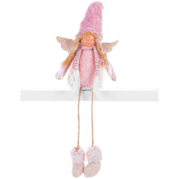 Рождественская фигурка MаgiсHome, Ангел со светлыми косами, ткань, розово-коричневая, 17,50x10x52 см.