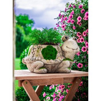 MagicHome dekorācija, Bruņurupucis ar puķu podu, keramika, dabīgs, 38x29,5x25 cm