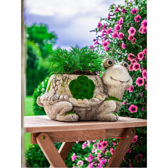 MagicHome dekorācija, Bruņurupucis ar puķu podu, keramika, dabīgs, 38x29,5x25 cm