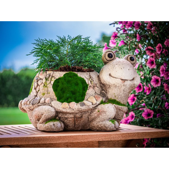 MagicHome dekorācija, Bruņurupucis ar puķu podu, keramika, dabīgs, 38x29,5x25 cm