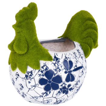 Украшение MаgiсHome, Петух с цветочным горшком, синий орнамент, керамика, 34,5x24x30,5 см