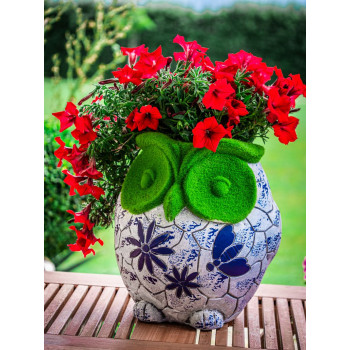 MagicHome dekorācija, Pūce ar puķu podu, zils ornaments, keramika, 26,5x24x27,5 cm MagicHome dekorācija, Pūce ar puķu podu, zils ornaments, keramika, 26,5x24x27,5 cm