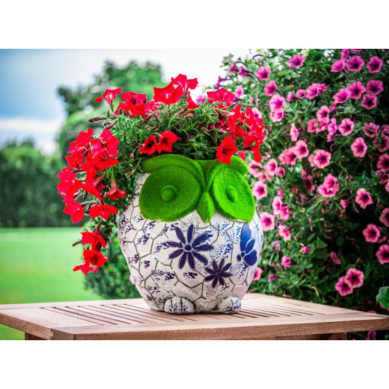 MagicHome dekorācija, Pūce ar puķu podu, zils ornaments, keramika, 26,5x24x27,5 cm MagicHome dekorācija, Pūce ar puķu podu, zils ornaments, keramika, 26,5x24x27,5 cm