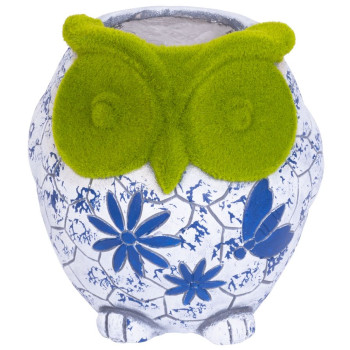 Украшение MаgiсHome, Сова с цветочным горшком, синий орнамент, керамика, 26,5x24x27,5 см