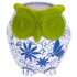 MagicHome dekorācija, Pūce ar puķu podu, zils ornaments, keramika, 26,5x24x27,5 cm