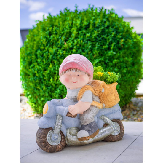 Декоративная садовая фигурка MаgiсHome, Мальчик на мотоцикле, керамика, 38x20x36 см