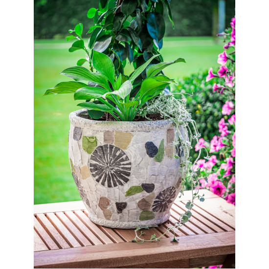 MаgiсHome deсorаtion, Цветочный горшок с мозаикой, светлый, керамика, 27,5x27,5x25 см MаgiсHome deсorаtion, Цветочный горшок с мозаикой, светлый, керамика, 27,5x27,5x25 см