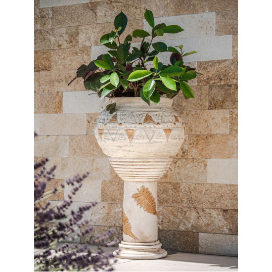 MagicHome Dārza dekorācija, augsts pjedestāls, krēmkrāsas, keramikas, 25,5x25,5x41 cm
