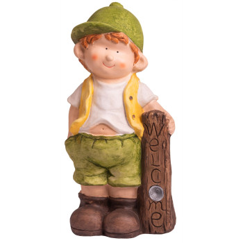Декоративная садовая фигурка MаgiсHome, Мальчик с доской, керамика, светодиод, солнечная батарея, 24x18x49 см