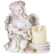 MagicHome decoration, Angel with a book and a candle, 1xLED, polyresin, for the grave, 17.5x12x17.5 cm