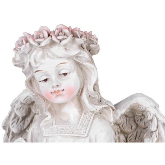 MagicHome decoration, Angel with a book and a candle, 1xLED, polyresin, for the grave, 17.5x12x17.5 cm