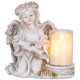 MagicHome decoration, Angel with a book and a candle, 1xLED, polyresin, for the grave, 17.5x12x17.5 cm