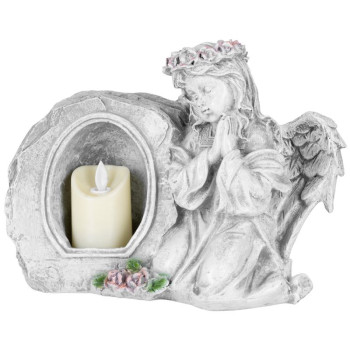 MagicHome decoration, Angel praying with candle, 1xLED, polyresin, for grave, 28x13x21.5 cm