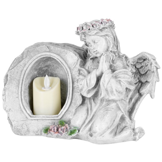 MagicHome decoration, Angel praying with candle, 1xLED, polyresin, for grave, 28x13x21.5 cm