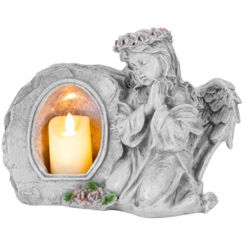 MagicHome decoration, Angel praying with candle, 1xLED, polyresin, for grave, 28x13x21.5 cm