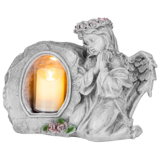 MagicHome decoration, Angel praying with candle, 1xLED, polyresin, for grave, 28x13x21.5 cm