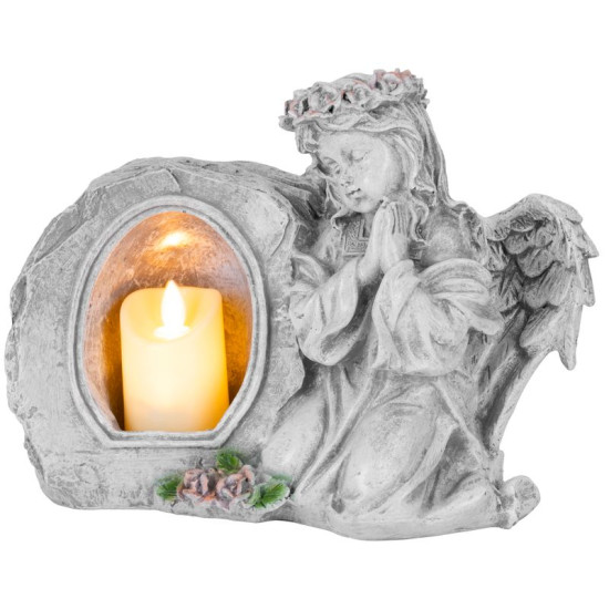 MagicHome decoration, Angel praying with candle, 1xLED, polyresin, for grave, 28x13x21.5 cm