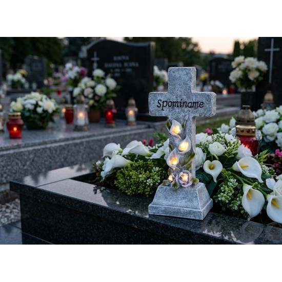 Decoration MagicHome, Cross, LED, polyresin, for the grave, solar, 15x9.5x32 cm