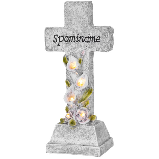Decoration MagicHome, Cross, LED, polyresin, for the grave, solar, 15x9.5x32 cm