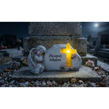 MagicHome dekorācija, Eņģelis ar krustiņu, polirezīns, kapam, saules, 20,5x11x11 cm, pak. 2 gab., ar ungāru nosaukumu