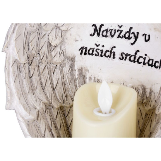 MagicHome decoration, Angel wings on a book with a candle, 1xLED, polyresin, for the grave, 18x13.5x20 cm