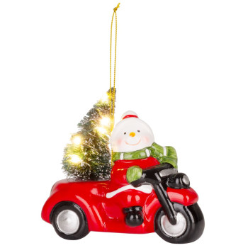 Рождественская фигурка MаgiсHome, Снеговик в машине, LED, терракота, 12,5x6x11,8 см