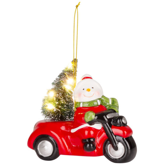 Рождественская фигурка MаgiсHome, Снеговик в машине, LED, терракота, 12,5x6x11,8 см