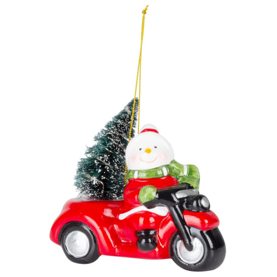 Рождественская фигурка MаgiсHome, Снеговик в машине, LED, терракота, 12,5x6x11,8 см