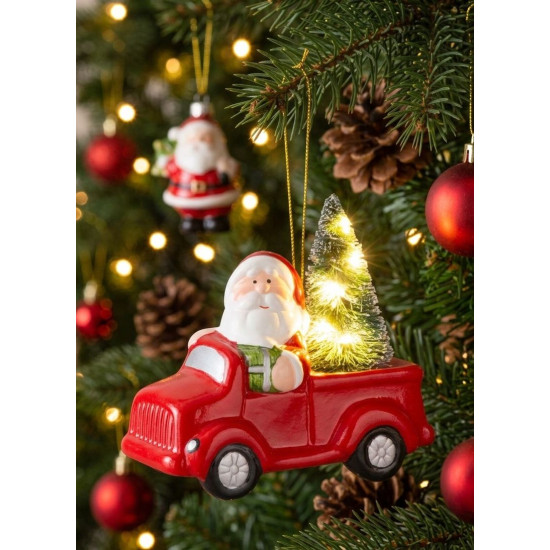 MagicHome Christmas decoration, Santa in a car, LED, terracotta, 12.5x6x11.8 cm MagicHome Christmas decoration, Santa in a car, LED, terracotta, 12.5x6x11.8 cm
