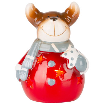 Рождественская фигурка MаgiсHome, Улыбающийся олень, LED, терракота, 8,5x8,2x12,5 см