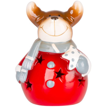 Рождественская фигурка MаgiсHome, Улыбающийся олень, LED, терракота, 8,5x8,2x12,5 см