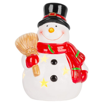 Рождественская фигурка MаgiсHome, Улыбающийся Снеговик, LED, терракота, 8,5x8,2x12,5 см
