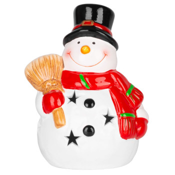 Рождественская фигурка MаgiсHome, Улыбающийся Снеговик, LED, терракота, 8,5x8,2x12,5 см
