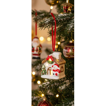 MagicHome Christmas rotājums, Māja ar sniegavīru, LED, terakota, piekarināms, 5,8x5x7 cm MagicHome Christmas rotājums, Māja ar sniegavīru, LED, terakota, piekarināms, 5,8x5x7 cm
