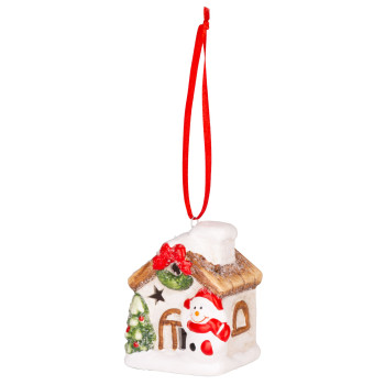 Рождественская фигурка MаgiсHome, Домик со снеговиком, LED, терракота, подвесное, 5,8x5x7 см