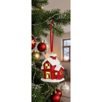 Decoration MagicHome Christmas, House, LED, terracotta, hanging, 5.5x5x7.2 cm